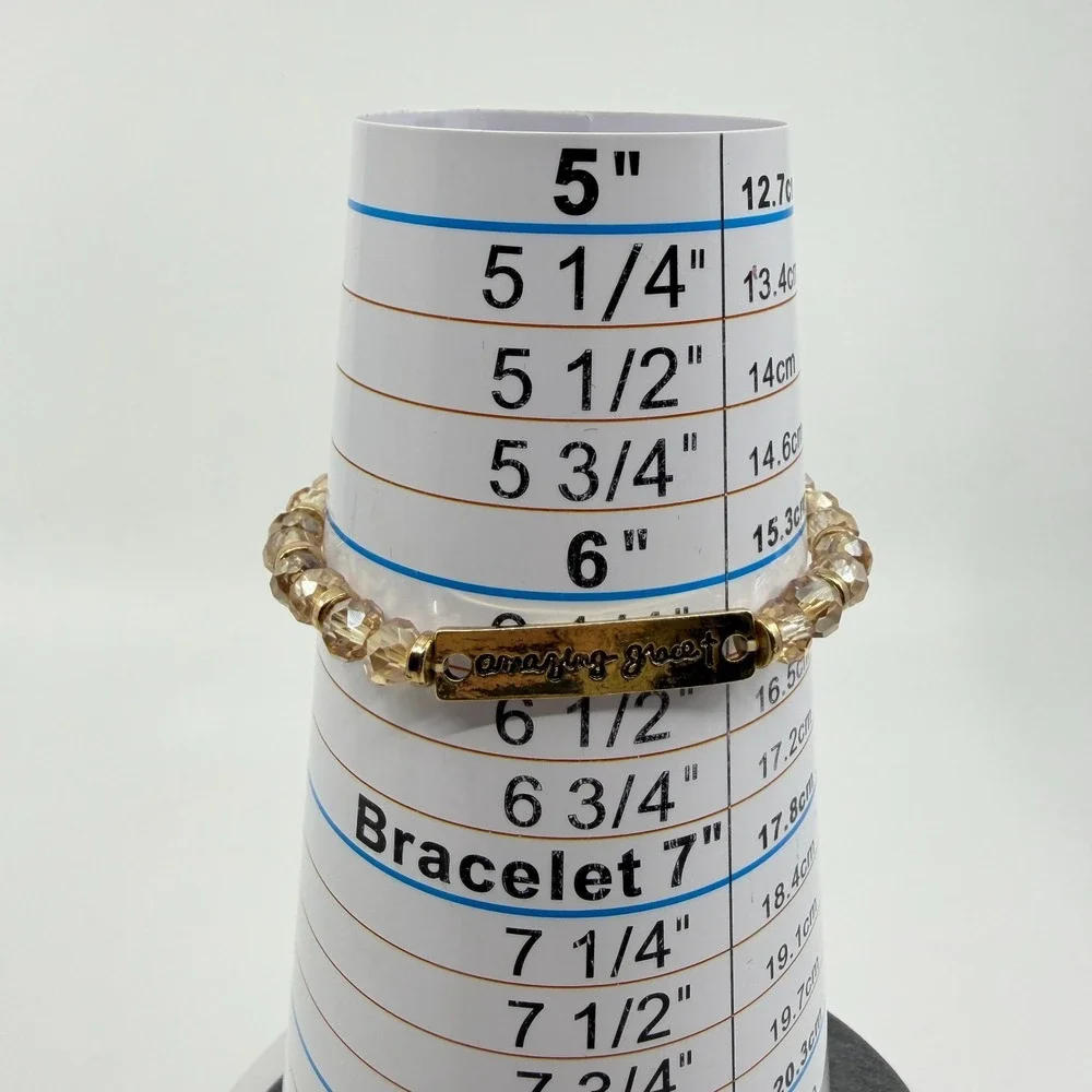 Amazing Grace Gold Tone Bead Bracelet Stacking Stretch Jewelry Gift Inspiration